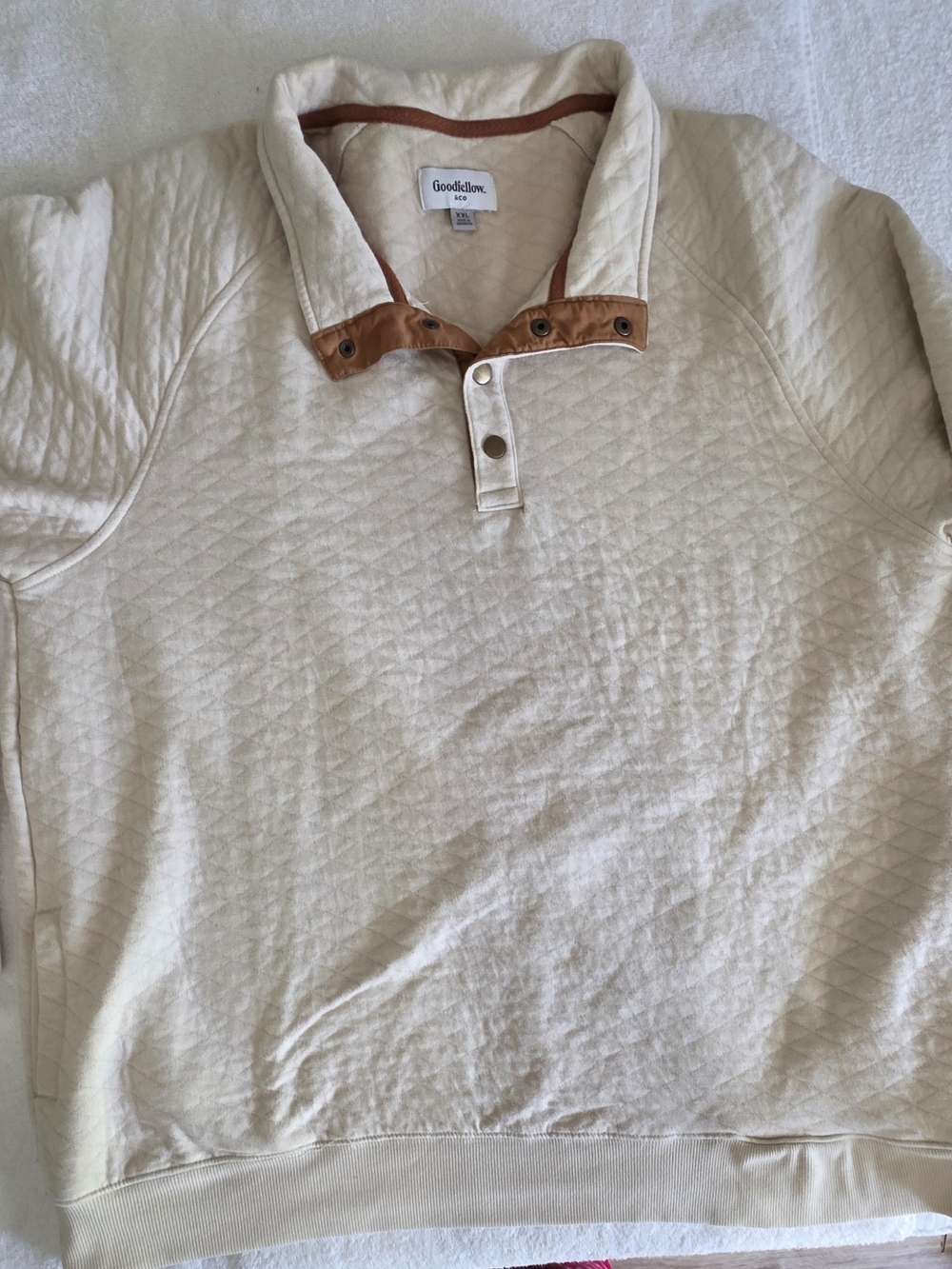 Goodfellow & Co Men’s Quilted Snap Pullover Sweatshirt Cream Beige